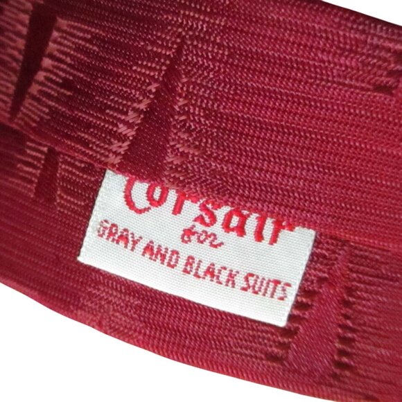 Vintage Corsair Red Embroidered Skinny Tie For Gray & Black Suits - Picture 3 of 3